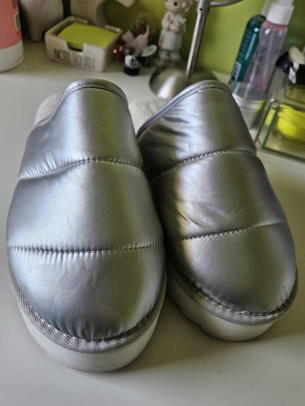 Anthropologie Maeve Puffy Platform Slippers Silver Size M (7-8)